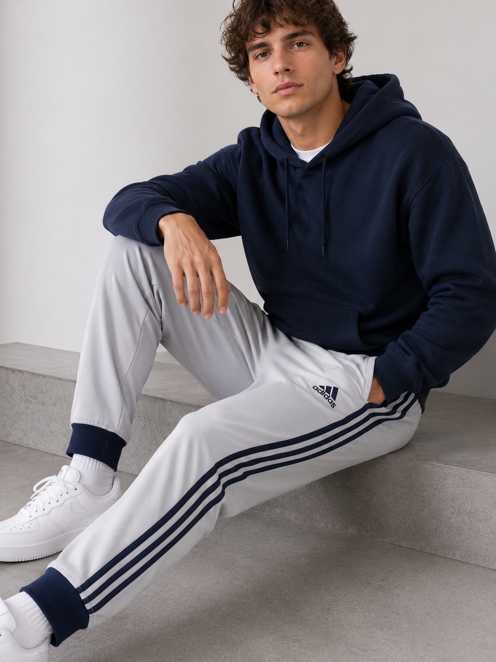 Vintage Adidas Track Pants Medium | Navy & Grey 3 Stripe Joggers | Sweatpants